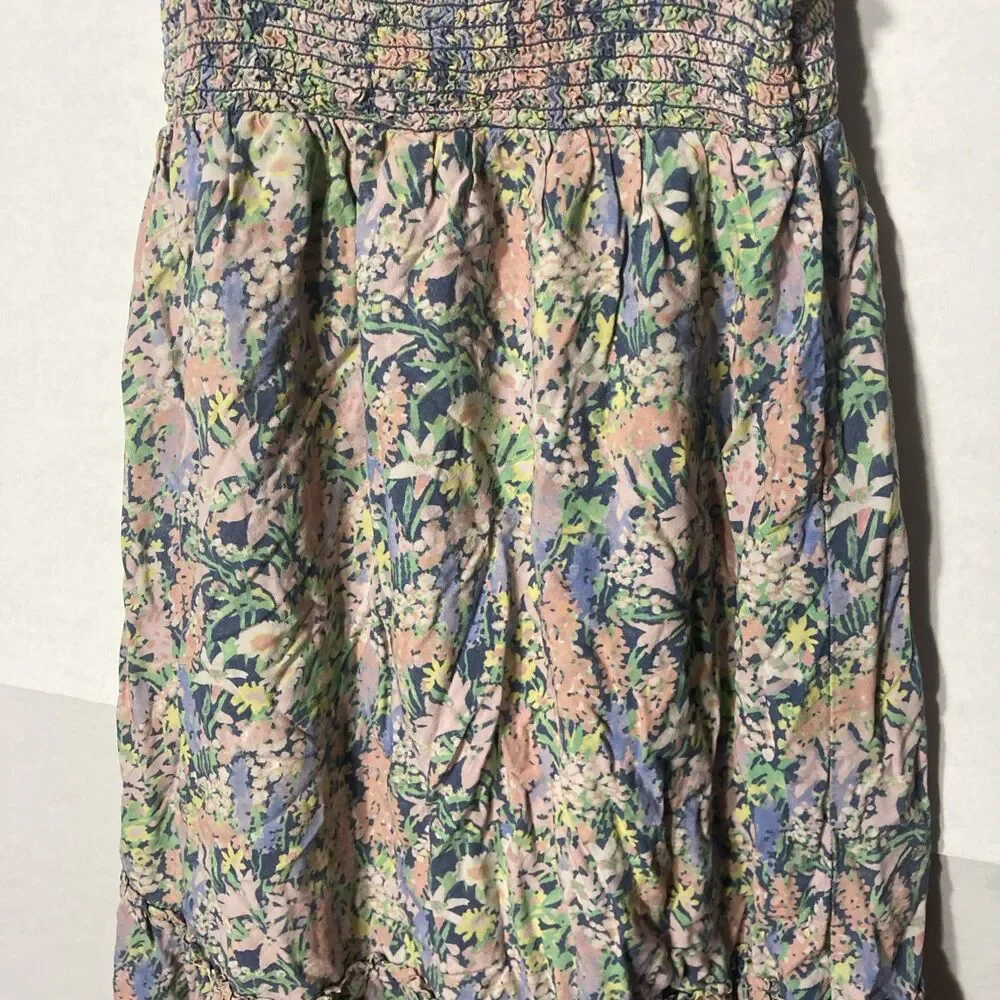 GAP multi-color floral smocked ruffled shoulder tiered hem sleeveless sundress M